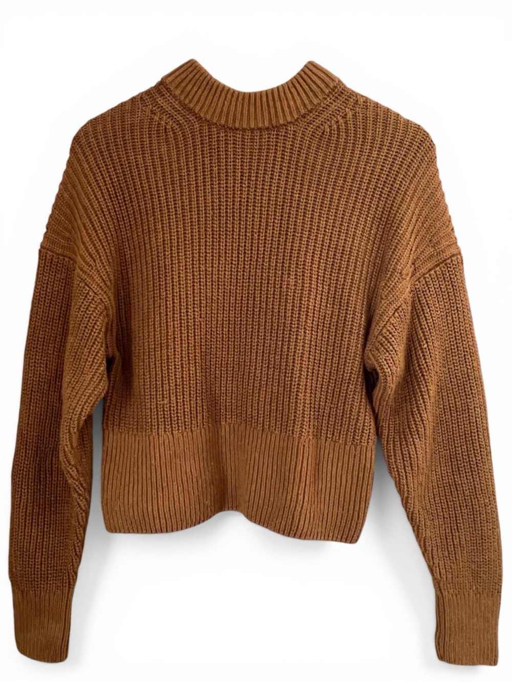 Everlane Cropped Chunky Brown Knit Sweater S Cozy 100% Organic Cotton Minimalist - Picture 1 of 8